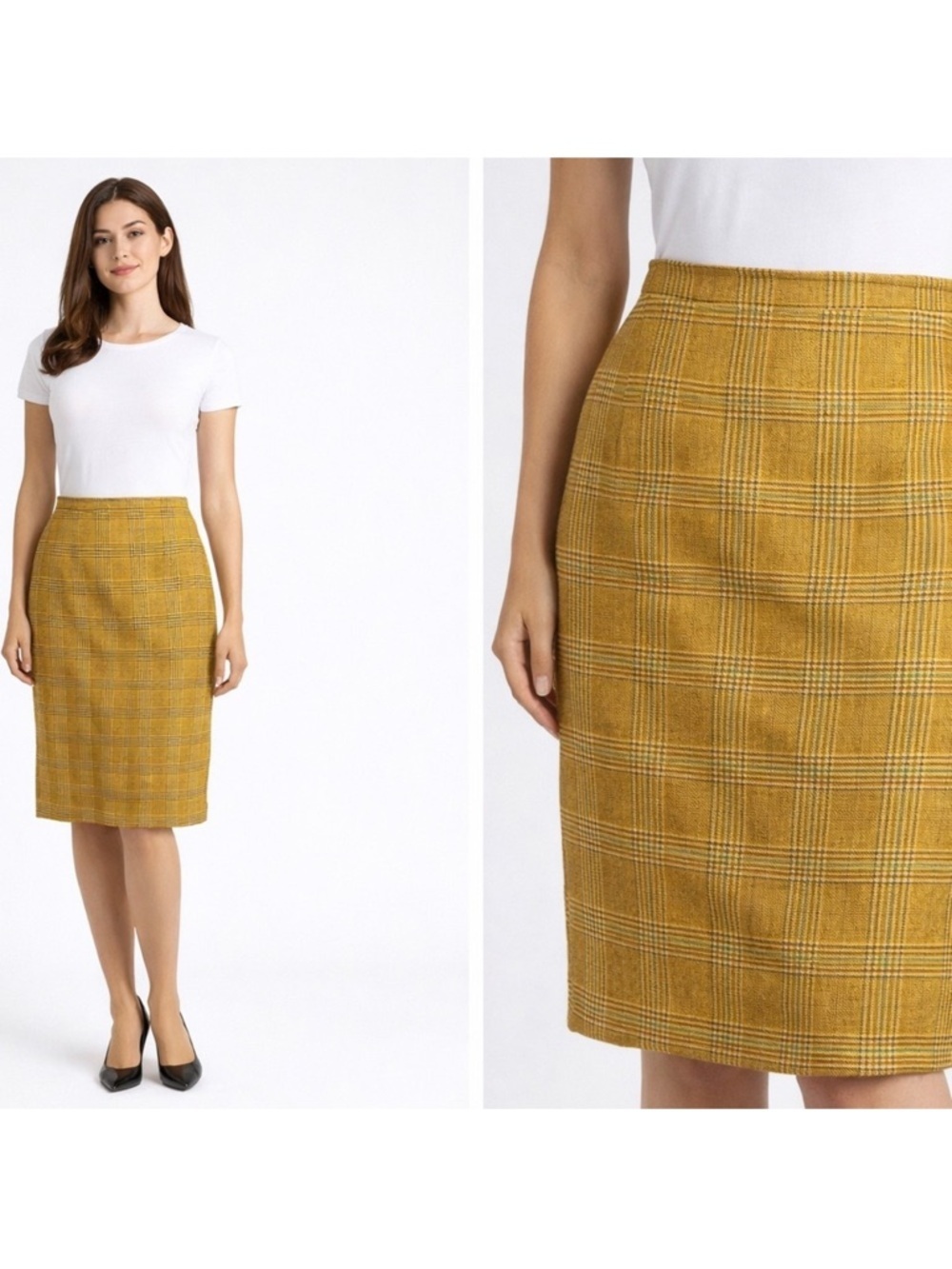 Jones New York Yellow Plaid Pencil Pencil Skirt Size 12